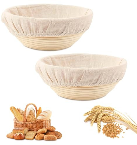 2 Pcs Bread Proofing Basket, Banneton Basket Sourdough Proofing Baskets, Proofing Bowls with Liners for Professional and Home Bakers(9 inch,Round)