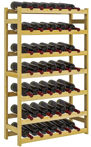 HOMCOM Casier Bouteilles vin pour 42 Bouteilles, Porte-Bouteille en Bois à 7 Niveaux, Range Bouteille étagère à vin pour Salon Bar, 63 x 25 x 102 cm, Naturel