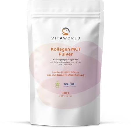 vitaworld Kollagen MCT Pulver Grassfed, 30 Portionen, aus zertifizierter Weidehaltung, Bioaktiver Premium Kollagen Komplex, optimale Löslichkeit des Collagen