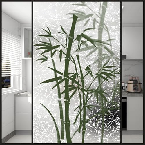 Pellicola Vetri Finestre 40X60CM Piante Di Bambù Pellicola Adesiva Oscurante per Vetri Isolamento Termico Privacy,Anti-Uv, per Finestre per Doccia Bagno