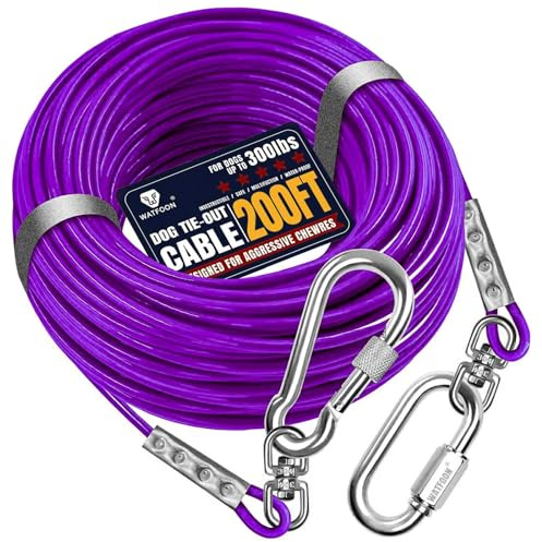 Auslegekabel für Hunde bis zu 136 kg, 61 m, extra stark, 453,6 kg, Bruchfestigkeit, Spanngurt, Trolley, Trainingsleine, Hunde-Laufkabel für Hof, Garten, Park, Camping, draußen (lila, 136 kg, 61 m)