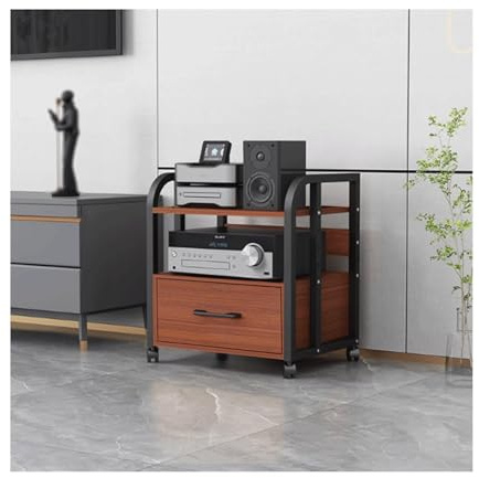HTYUKFDG 2/3/4-stufiger AV-Medienständer mit Schublade, HiFi-Ständer, Audio-Rack-Turm mit verstellbaren Regalen, hölzernes Videospielkonsolenregal for Plattenspieler(Rosso,58.5cm)