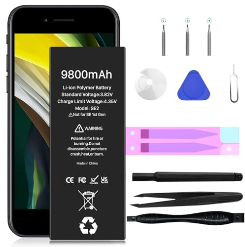 [9800mAh] Batteria per iPhone SE 2020, alta capacità di sostituzione della batteria per iPhone SE 2a generazione modelli A2275 A2296 A2298 con kit di strumenti