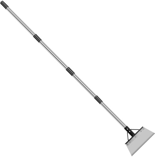 Fyeme Stoßscharre Edelstahl 77-149cm Abnehmbar Bodenschaber mit Stiel Verstellbar Verlängerter Griff Multifunktionale Reinigungsschaufel für Jäten Schaben Enteisen (25cm)
