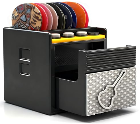 Komergave Guitar Pick Case with Front Drawer, Guitar Picks Holder, Simulation Amp Speaker Plectrum Storage Box, Desktop Ornaments Gifts for Players, Guitarists, Bassists, Musicians, Music Lovers