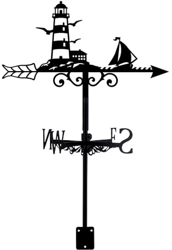 PRESSINART Veleta del Faro del Jardín Exterior Veleta de Hierro con Patrón de Velero Negro Veleta Decorativa Indicador de Dirección del Viento para Graneros de la Granja Decoración 9.9 x 14 Pulgadas