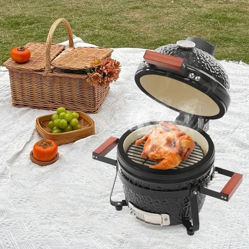 Kohlegrill Holzkohlegrill Outdoorküche, Keramikgrill mit Edelstahl Grillplatte und Eingebauten Thermometer, für kleine Grillabende, Picknicks, Grillfeste, Camping