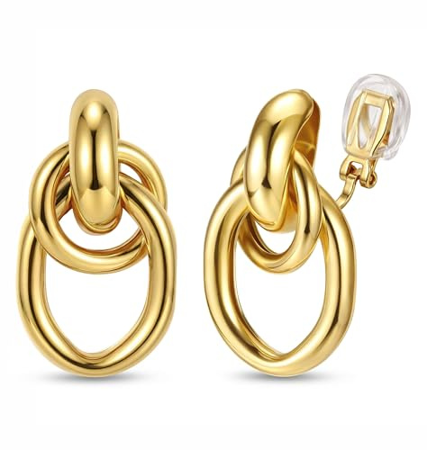 Kakonia Clip Ohrringe Damen Hypoallergen Ohrclips Damen Ohne Ohrlöcher | Gold Silber Klipp Ohrringe kinder Twisted Seestern Chunky Ohrring ohne ohrloch Fake Ohrring Set Mädchen clip on earrings