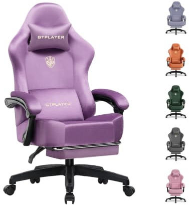 GTPLAYER Gaming Stuhl, Atmungsaktiver Bürostuhl, bürostuhl ergonomisch, Hochwertiger - Stoff,Ergonomischer PC Stuhl,160° Verstellbare Rückenlehne und ausziehbare Fußstütze,Tragkraft 180 kg,Hellviolett