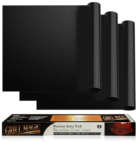 Non-Stick Heavy Duty Oven Liners(3-Piece Set)-Thick,Heat Resistant Fiberglass Mat-Easy to Clean-Reduce Spills, Stuck Foods and Clean Up-Kitchen Friendly Cooking Accessory, by Grill Magic