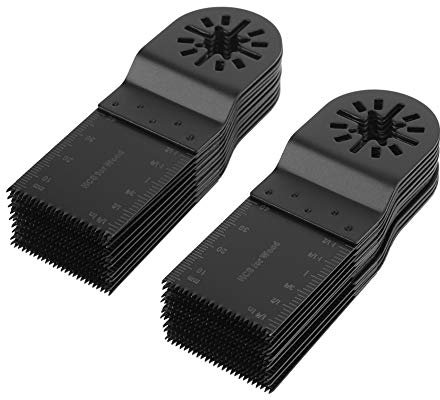 SOULONG Multitool-Sägeblätter, 20 Stück, 34 mm, Hartstahl, Schnellentriegelung, Multi-Werkzeug mit scharfen Zähnen für Reparatur, Metall, Kunststoff, Holz, schwarz