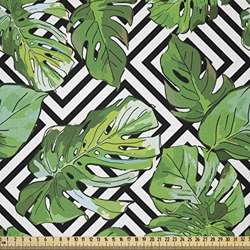 ABAKUHAUS Baum Stoff als Meterware, Makro-Palme-Blätter, Microfaser Multi Zweck Dekostoff für Kunsthandwerke, 3M (230x300cm), Jägergrün Weiß Schwarz