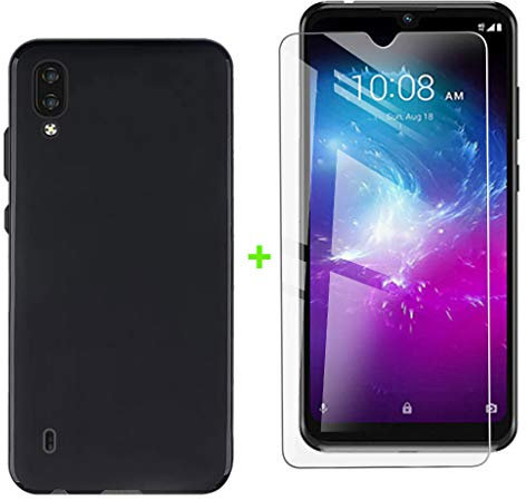 ZXLZKQ Fundas para ZTE Blade A5 2020 (6.09 Pulgadas) + Protectores de Pantalla in Cristal Templado HD, Flexible Case Caso Cover Negro TPU Silicona.