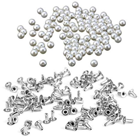 HEALLILY 100 Piezas de Perlas de Remache Perlas de Imitación Remaches Tachuelas Botones para Manualidades Jeans Bolsos Ropa Decoración (6 Mm)