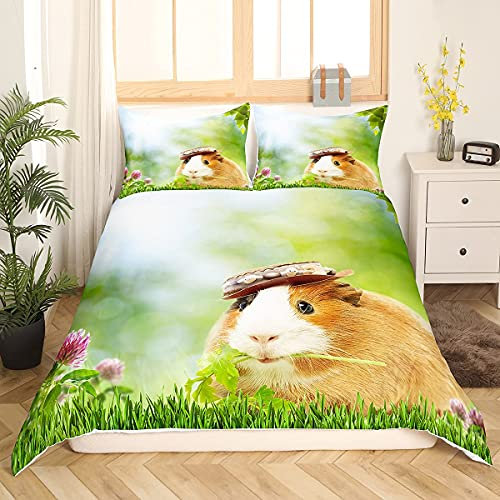 Loussiesd Meerschweinchen Bettwäsche Set Kinder Niedliche Cavy Bettwäsche 135x200 cm 3D Tier Thema Bettbezug für Jungen Mädchen Schlafzimmer Garten Natur Thema Atmungsaktiv Mikrofaser