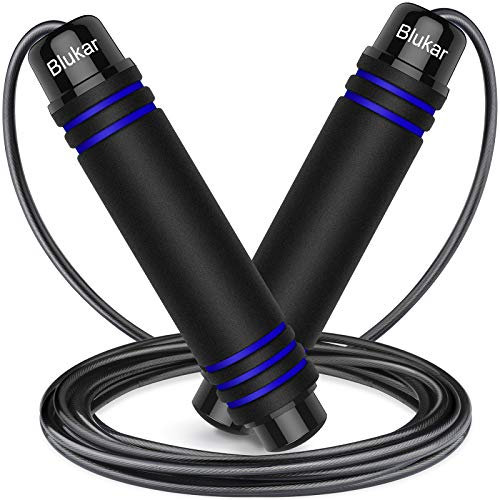 Blukar Cuerda para Saltar, Comba de Saltar con Mango Antideslizante de Espuma Suave Cuerda Ajustable Libre y Rodamientos de Bolas de Rápidos para Fitness, Ejercicio de Intervalos, Crossfit