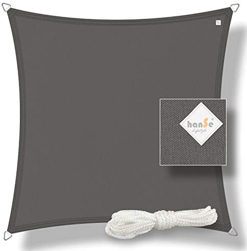 hanSe Sonnensegel quadratisch, Segeltuch Quadrat, 4x4m in Graphit, aus Polyester, wasserdicht, mit UV Schutz und Sonnenschutz, für Garten, Balkon und Terrasse
