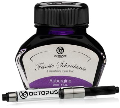 Octopus Fluids Aubergine - Writing ink including converter, Fountain pen ink in ink glass, Calligraphy ink for dip pen, Violet 30ml