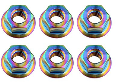 Believewang 6pcs Titan Muttern M5 M6 M8 M10 Flanschmutter Schrauben Bolzen für Motorrad-Fahrrad, M6 1mm