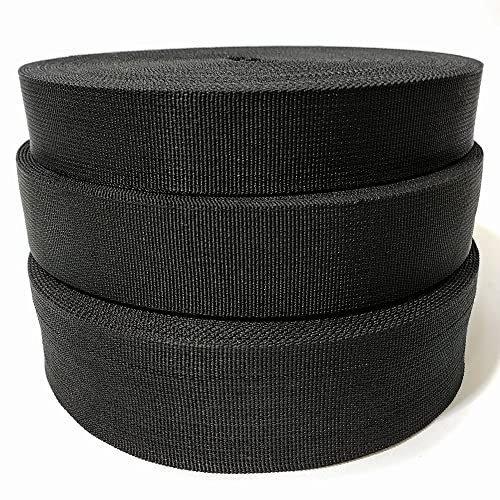 Nastro per zaini (strato spesso, 5 misure, cinturino, 25 m, rotolo, cinque, cinture, fissaggio, legatura all'auto, artigianato, nero (50 MMX25M, 332)