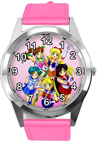 TAPORT Hot Pink Leder Runde Uhr für Manga Fans, hot pink, Gurt