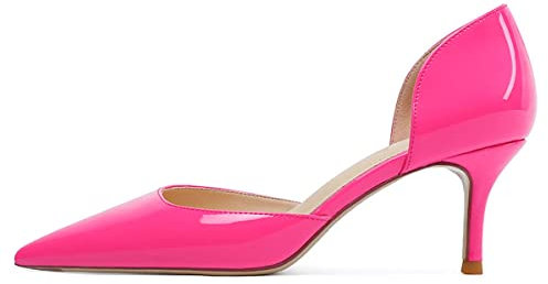 JOEupin Women's Classic Kitten Heels D'Orsay Pumps Pointed Toe Slip On Dressy Stilettos Shoes 2.36 Inch, Rose, 4 UK