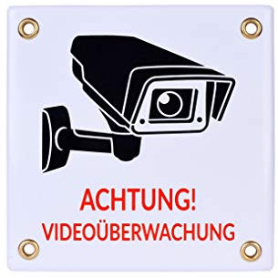 Sosenco Achtung VIDEOÜBERWACHUNG Schild 12x12 cm | wetterfest Emailschild | Kameraüberwachung – Überwachungskamera – Alarmanlage – Keramik Emailleschild - Warnschild.