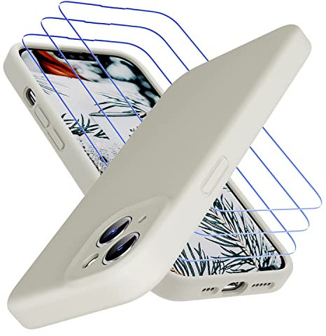 Uluck iPhone 14 Hülle+Panzerglas Set [1 Handyhülle+ 3 Panzerglas] Flüssigsilikon Handyhülle mit 9H Displayschutzfolie Kompatibel mit iPhone 14(6,1 Zoll)-Altweiß