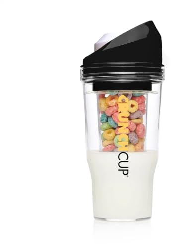 CRUNCHCUP The XL Black - Vasos de plástico portátiles para cereales para el desayuno sobre la marcha, recipiente para cereales y leche para tus cereales de desayuno favoritos, no requiere cuchara ni