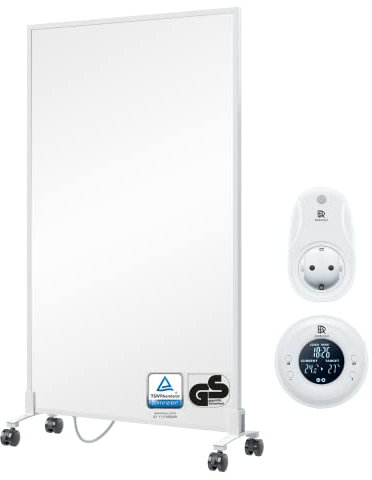 BR Bringer Infrarotheizung Standgerät - 700 Watt - Energiesparend - Mobile Elektroheizung mit Standfüßen auf Rollen, Thermostat und Fernbedienung - 5 Jahre Garantie, TÜV (weiß)