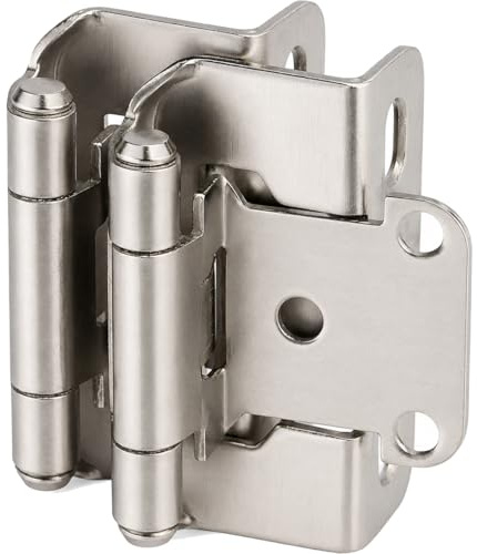 DecoBasics Brushed Nickel Cabinet Hinges for Kitchen Cabinets (1 Pair-2 Pcs) -1/2 Overlay Partial Wrap Around Self Closing Cabinet Door Hinges for Face Frame Kitchen Cabinet Hinges w/Screw & Bumper
