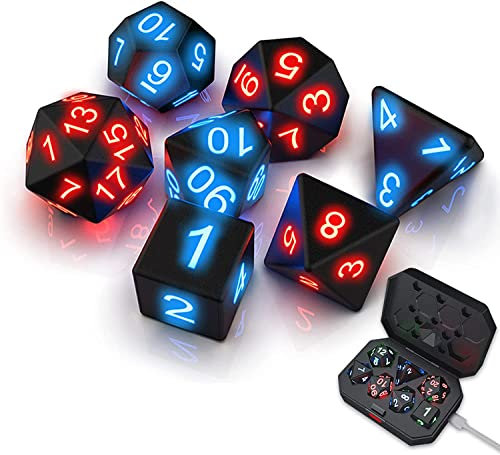 TKMARS DND Würfel Dungeons and Dragons Würfel Beleuchtbarer 7-Led-Leuchtwürfel mit Ladekoffer, Polyedrische Würfel Geeignet für Dungeons and Dragons Dungeon and Dragons