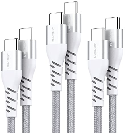 JianHan USB C auf USB C Kabel [3 Pack 1M+2M+3M] Ladekabel USB-C Schnellladekabel PD 60W 3A Typ C Cable für Samsung Galaxy S22 S21 Ultra S20,Google Pixel 3a/3a XL,iPad Pro,MacBook Pro (Silber)