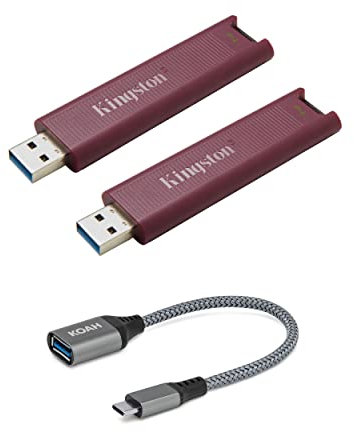Kingston DataTraveler Max Type-A 1TB High Performance USB Flash Drive (2-Pack) Bundle with USB-C Adapter (3 Items)