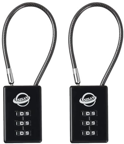 SISAV 3 Digit Cable Combination Lock 5 inches Cable for School Gym Locker,Filing Cabinets,Helmet,Toolbox,Luggage Suitcase,knapsack,Black 2Pack