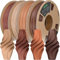 OVV3D 3D-Drucker Filament Bundle - Holz PLA Filament 1.75mm, Echtes Holzfaser, Walnuss, Eiche, Kirsche, Teak, 200g x 4 Pack