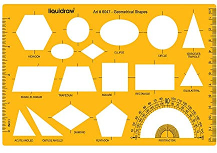 Liquidraw Geometrie Formen Vorlage Schablone Winkelmesser Kreis Ellipse Oval Dreieck Quadrat Sechseck Pentagon Rechteck Vorlagen für Zeichnen Lineale Technische Zeichenschablonen Engineering