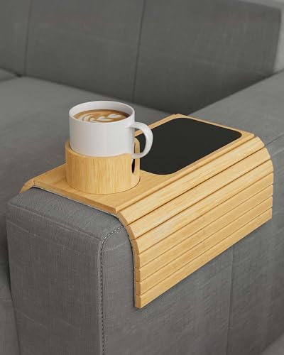BS-VOG Sofatablett, Couch Ablage mit 360° drehbarem Getränkehalter, Faltbarer Anti-Rutsch-Couch-Arm-Tisch, sofatablett armlehne, Clip auf Breiten Couches für Essen, Snacks, Remote, Keine Installation