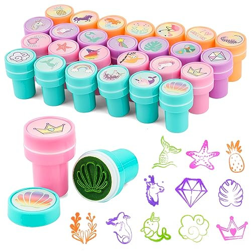 LWMTT Kinder Stempel Einhorn,Stempelset Tiere,Stempel Färbung Siegel, für Kinder, Farbsiegelspielzeug, für Spiele, Spaß, DIY-Graffiti, Partygeschenke, Schulpreise, Lernrequisiten-26 Stück…
