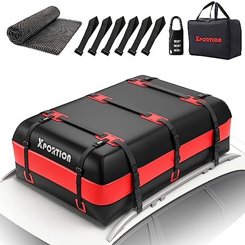 XPORTION Dachbox, 840D wasserdichte Dachboxen, 21 Kubikfuß Gepäckbox, 595 Liter Faltbare Dachbox mit Rutschfester Matte + 6 Türhaken.