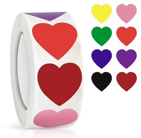 Bunte herzförmige Aufkleber, 2,5 cm, niedliche Liebesetiketten für Valentinstag, Einladung, Umschläge, Basteln, Scrapbooking, 500 Etiketten pro Rolle