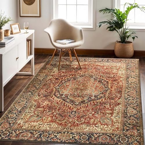 Hafaa Washable Rugs Living Room 80x150 cm – Soft Short Pile Area Rugs For Bedroom Dining Room, Kitchen Carpet Non Slip Traditional Oriental Floral Design Vintage Boho Cashmere Rug, Majestic