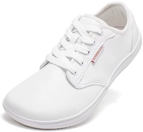 HOBIBEAR Unisex Wide Barefoot Shoes for Mens Womens Minimalist Sneakers Zero Drop Shoes Lightweight Comfortable (White,8.5 UK)