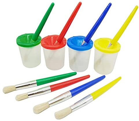 Kids Paint Brushes Paint Brush Set Kids Childrens Paint Paint Brush Assorted Colored Paint Cups Brushes Paint Color Mixing Cup Spill-Proof Graffiti Diy Painting Brushes Cups 8pcs