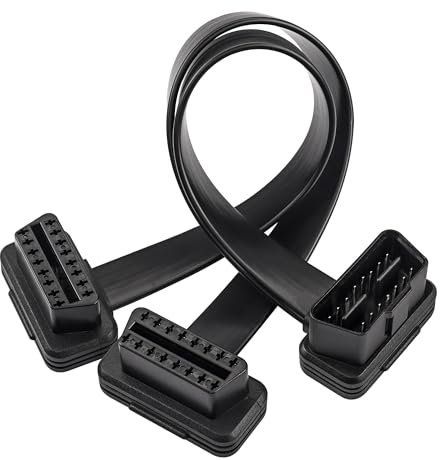 CERRXIAN 1 Fuß OBD-II 16-poliges Splitter-Verlängerungs-Flachkabel, OBD2-Stecker auf Dual-Buchse, Kabeladapter, OBDII-Splitter-Y-Kabel für GPS-Tracker, Diagnosetool und Codeleser (30cm/1ft)