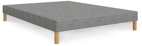 Mobilier-Deco Spring - Sommier tapissier 140x190 Tissu Gris piètement en Bois