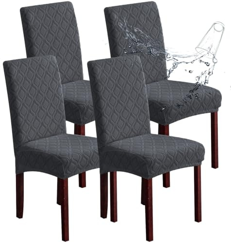 KELUINA Stuhlhussen Stretch Punktmuster Wasserabweisend Dunkelgrau 4er Set | Wasserabweisende Stretch Stuhlhussen mit Punktmuster für Esszimmer, Küche und viele Polsterstühle.