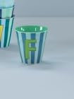 Rice Melamin Becher medium gestreift mit Buchstaben, Modell für Jungen blau/grün/mint- Töne, Größe 9 x 9 cm (F Junge)