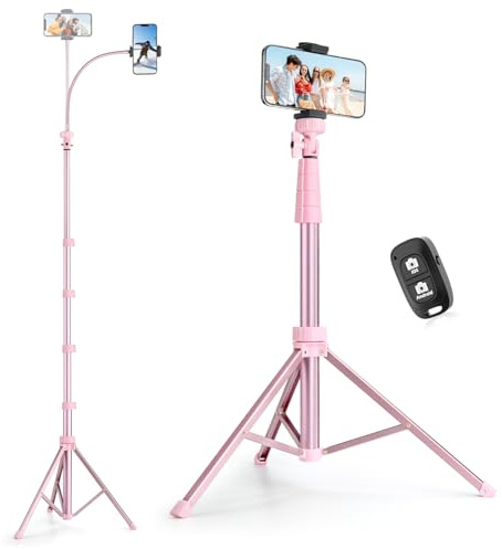 SENSYNE Trípode para teléfono de 88 pulgadas y palo para selfie, soporte extensible para teléfono celular con control remoto inalámbrico y soporte para teléfono, color rosa