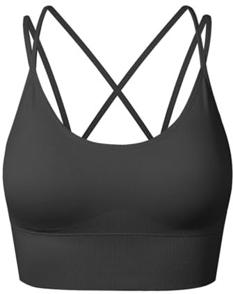 SEGRILA Sport BH Damen Bustier Gepolstert Ohne Bügel mit gekreuzten Rückenpartien für Yoga Fitness, Schwarz, XL